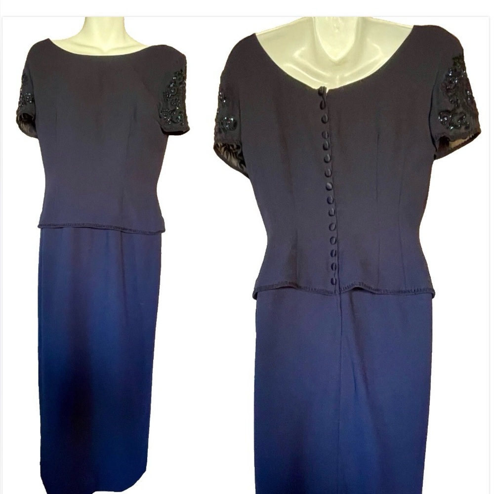 VINTAGE 90s DONNA MORGAN Beaded Sleeve DRESS Size 6
